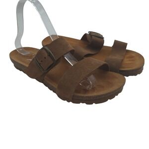 Yokono 8 Brown Suede Leather Two Strap Footbed Sandals Spain Comfort Utility